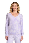 Port & Co™ Women's Beach Wash® Cloud Tie-Dye V-Neck Sweatshirt LPC140V